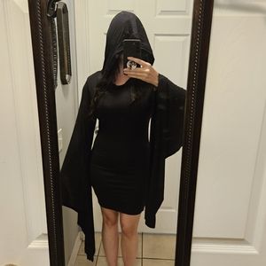 Killstar Hooded Bodycon Dress Dramatic Sleeves